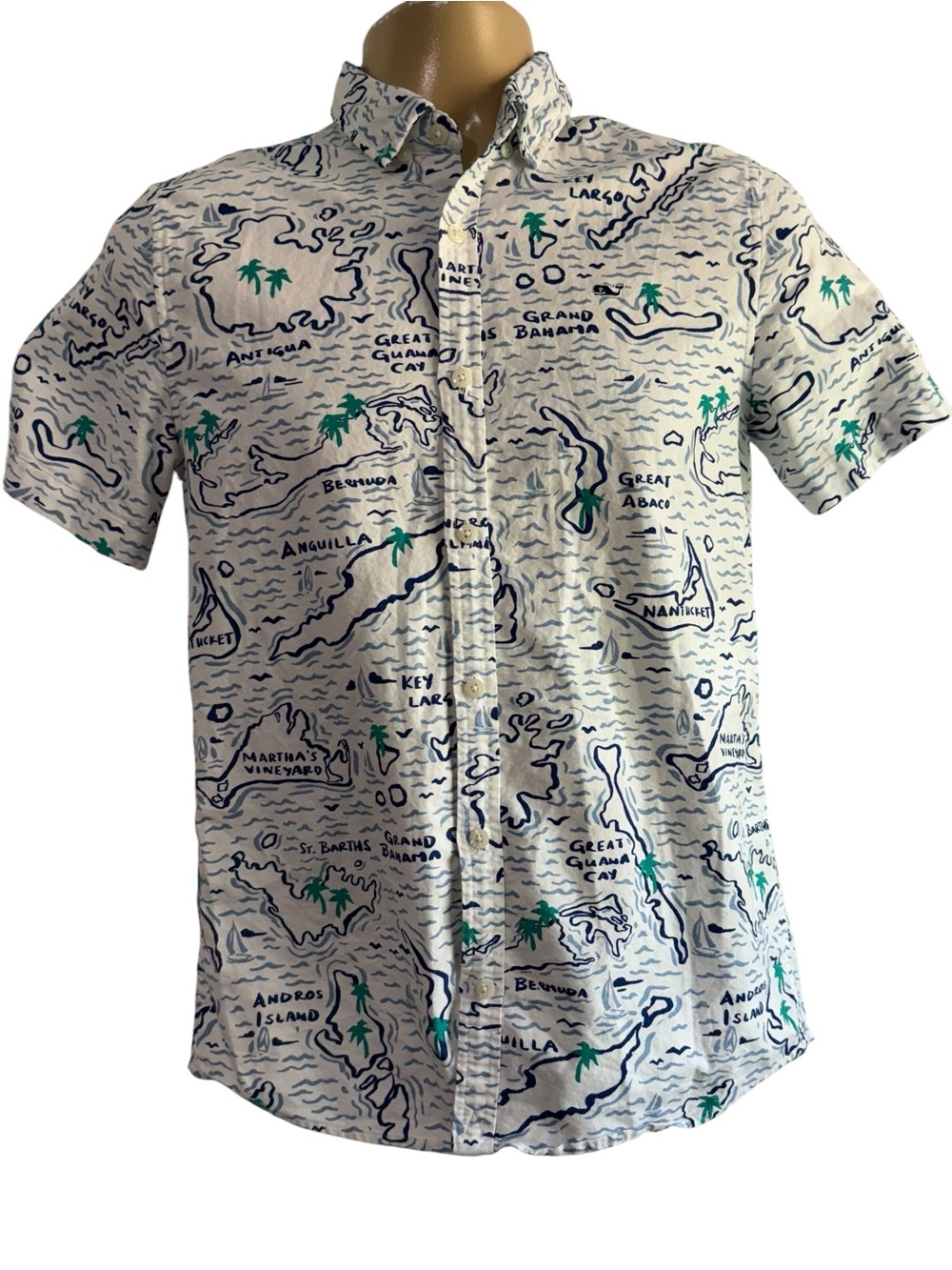 Vineyard Vines Boys L 16 Whale Shirt Island Map Print Button‎ Down Short Sleeve